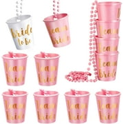 **12 pieces bride plastic beaded bridal shot glass necklace gold foil for bachelorette party bridal party necklaces (white, light pink)