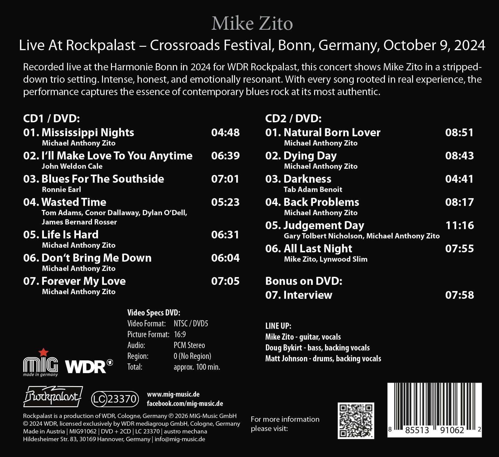 Mike Zito - Live At Rockpalast 2024 (DVD)