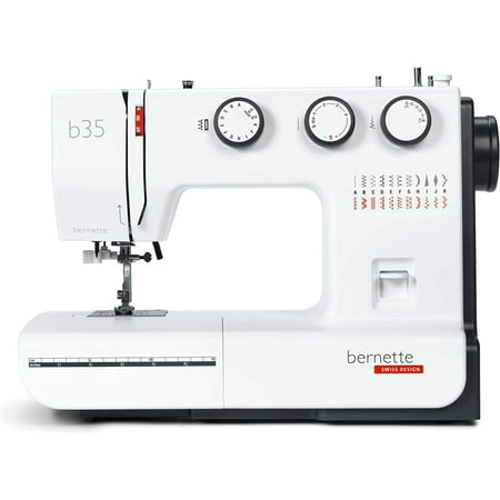 Bernette B35 Sewing Machine Swiss Design with 23 Stitches, 7 Presser Feet, Automatic Buttonhole, Quilting, Embroidery Kit, Heavy-Duty Build, Bobbins, Threader, LED Light, Portable, Extension Table