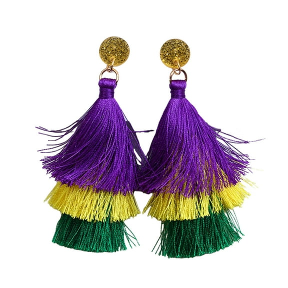 SIEYIO Colorful Layered Tassels Earrings for Women Mardi Gras Carnival Ear Jewelry Gift