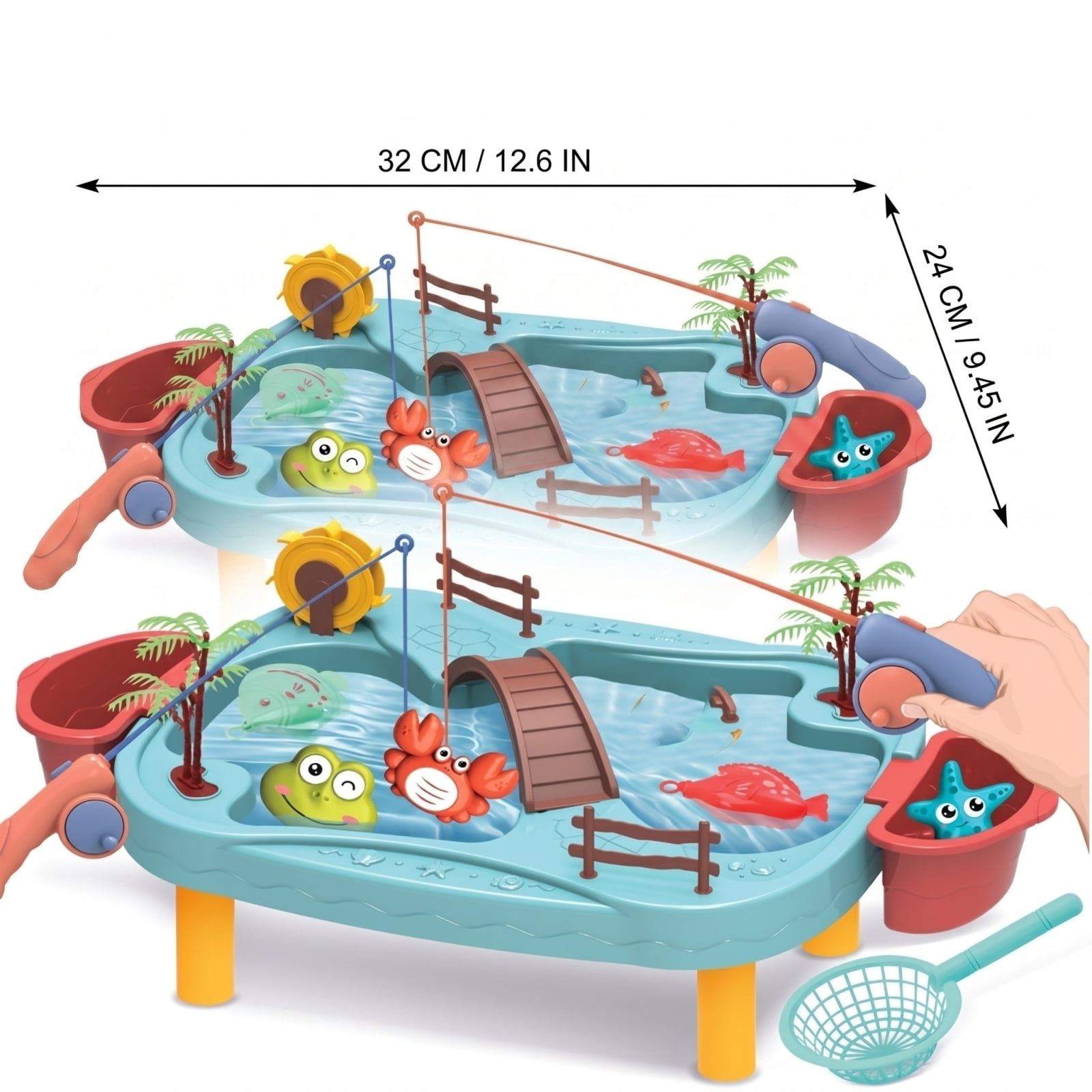 Decorr 22PCS Kids Fishing Water Table Toy, Toddler Pool Bath Toy Playset with Rod, Net & Sea Animals, Summer Outdoor Water Play Activity Table for Boys Girls 3+ ,12.6x9.5"