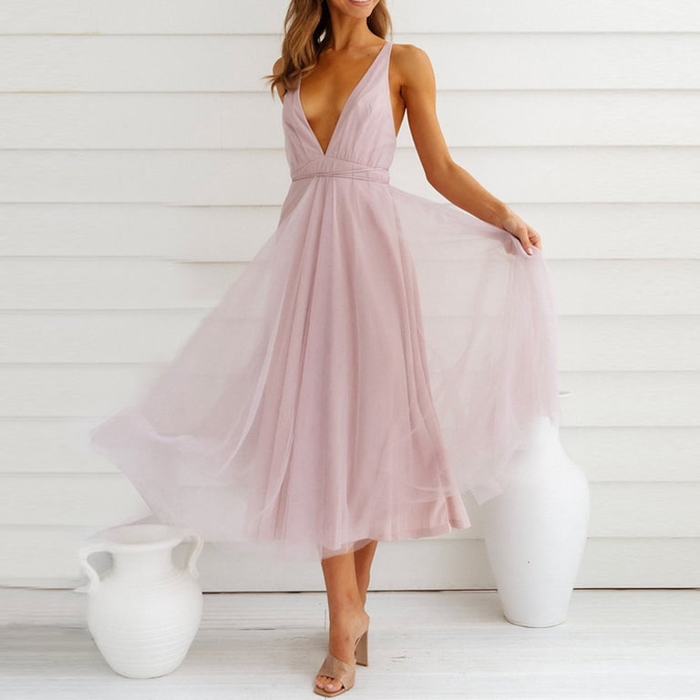 knee length dresses for ladies Strappy Ruched Mesh Dress main image 0