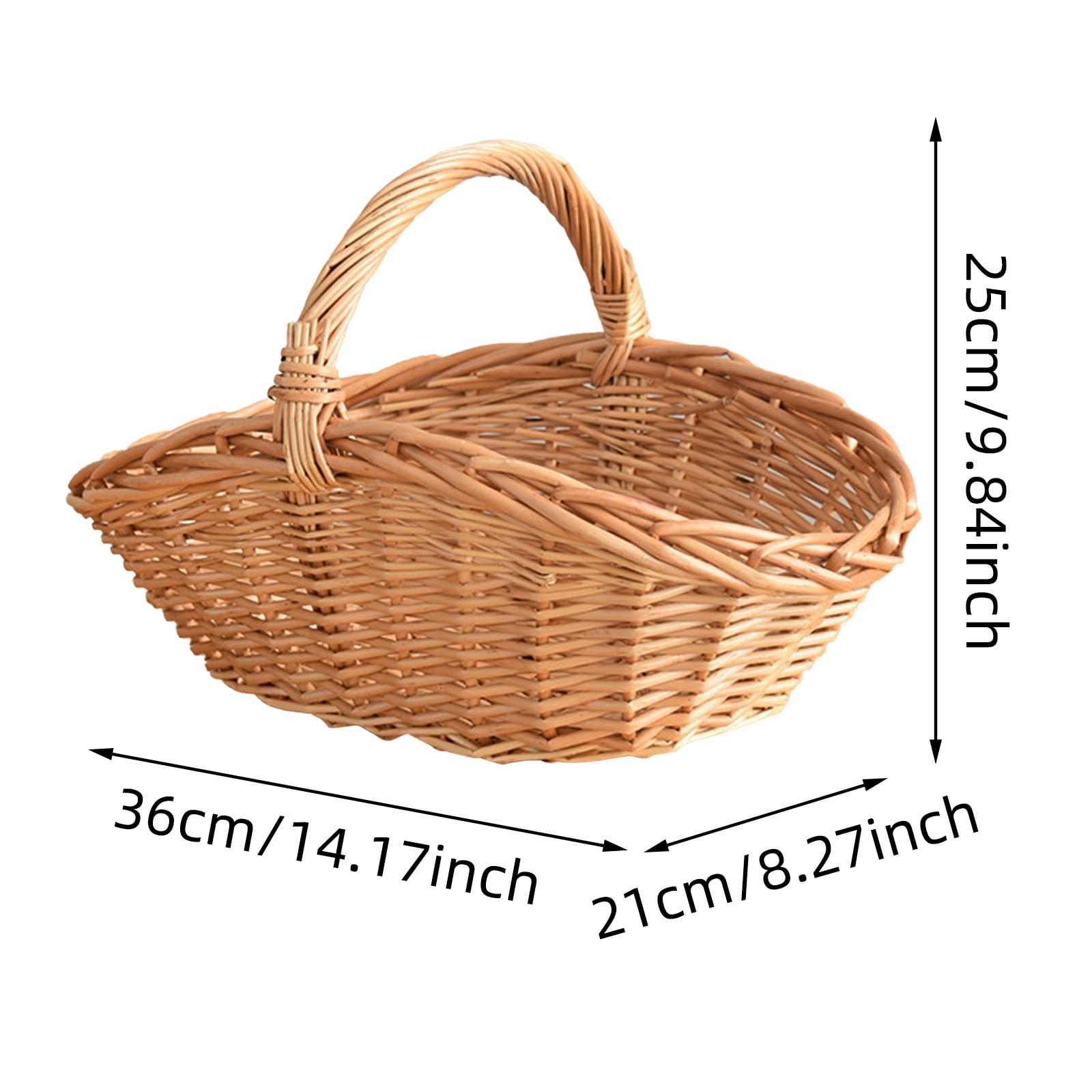 UJMNHYGT Handwoven Wicker Harvest Basket with Handle, 14.17x8.27x9.84 Inch Rattan Woven Storage Basket for Garden Fruit Vegetables Picnic Easter Organizing Flower Girl Gift Basket
