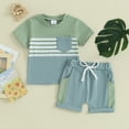 thumbnail image 2 of Bagilaanoe 2pcs Toddler Baby Boy Girl Shorts Set Short Sleeve Striped T Shirt Tops + Shorts 6M 12M 18M 24M 3T Kids Casual Summer Clothes, 2 of 8