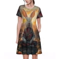 thumbnail image 1 of Disketp Flower Meditating Rabbit para Vestido de Manga Corta para Mujeres, Vestidos de Verano para Mujeres, Casual y Holgado para la Playa, 1 of 6
