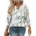thumbnail image 4 of Ruimatai Women's Casual Loose V-Neck 3/4 Sleeve Blouse Smocked Cuffs Comfortable Polyester Top Spring Summer Fashion Tunic, 4 of 6