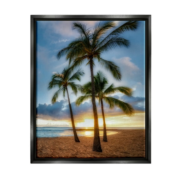 Stupell Industries Palm Trees Tropical Beach Cove Coastal Photography Black Floater Framed Art Print Wall Art