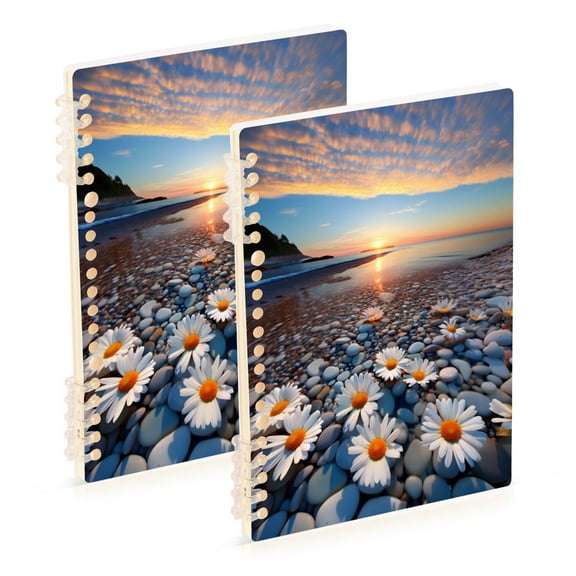 Sea Daisies Flowers Ring Binder Notebook Journey Note Diary College Ruled Spiral Notebook Study Loose Leaf Paper A5 60 Pages