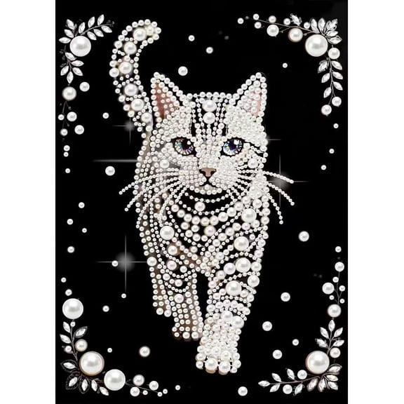 Cat Diamond Art Kits for Adults,DIY Animal Special Shaped Pearl Diamond Painting Kit for Beginners, 5D Diamond Painting Gem Art for Home Wall Decor 12 X 16 Inch