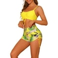 thumbnail image 4 of Conjunto de bikini con tirantes ajustables para el Día de la Madre de mujeres, 2 piezas, estampado tropical, pantalones cortos de cintura alta, trajes de baño grandes en color amarillo, 4 of 5