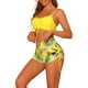 thumbnail image 4 of Conjuntos de bikini con tirantes para mujer, 2 piezas, estampado tropical, pantalones cortos de cintura alta, trajes de baño, talla X pequeña, amarillo, 4 of 5