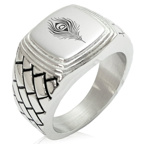 Stainless Steel Hera Greek Goddess of Marriage Geometric Pattern Step-Down Biker Style Polished Ring