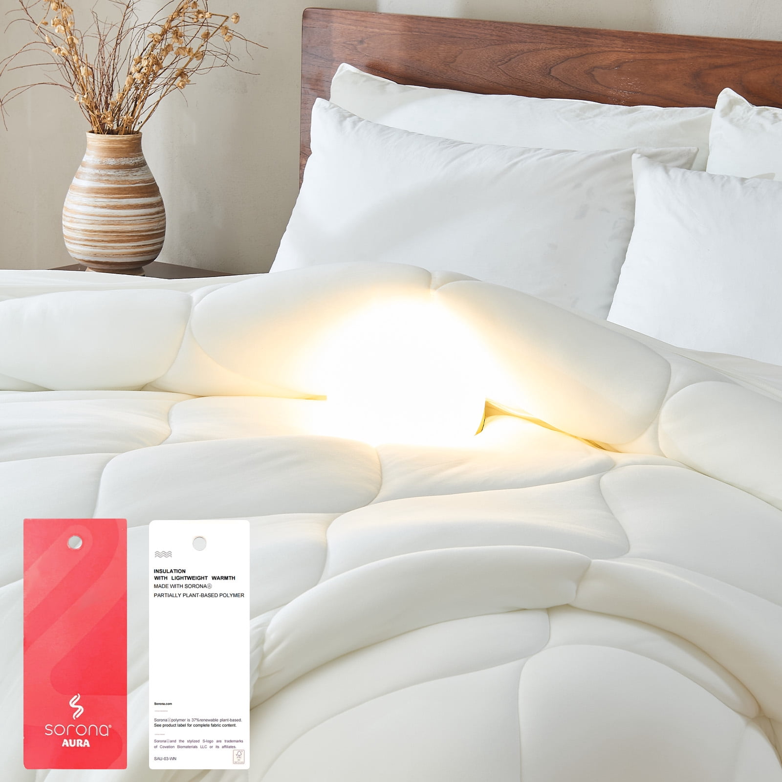 Bestier Sorona Eco Fabric Comforter Queen Size| Extra Fluffy Down Alternative Duvet Skin-Friendly Bedding for All Season, Machine Washable, White (90x90 inches)