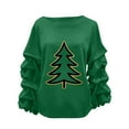 thumbnail image 2 of Yteetum Christmas Sweatshirt for Women Oversized Crewneck Christmas Tree Print Pleated Ruffle Trim Pullover Hoodless Sweatshirts Womens Casual Xmas Graphic Round Neck Loose Lantern Sleeve Sweatshirts, 2 of 5
