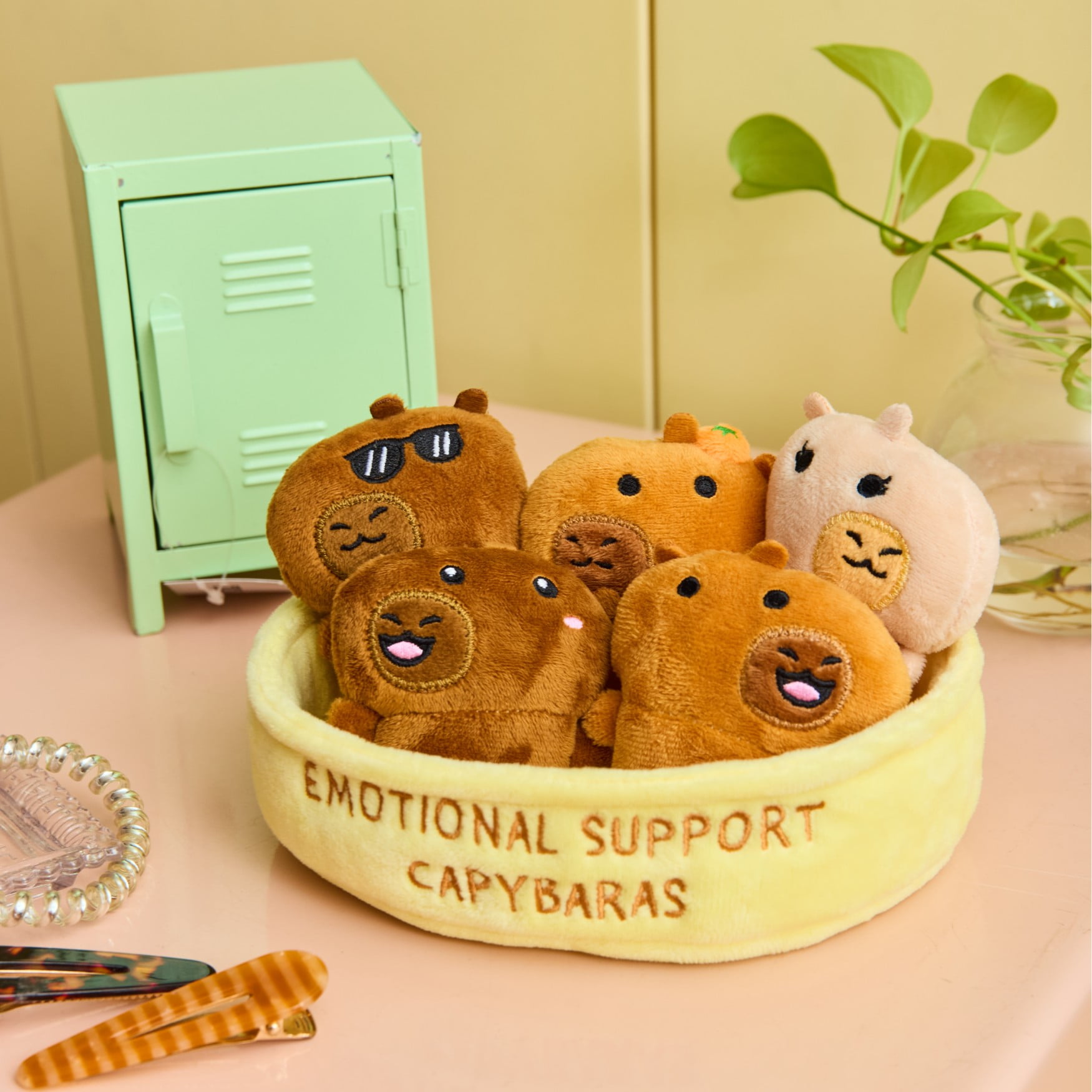 Emotional Support Pals Capybaras, 5 Plush Animal Toys with Carrying Basket