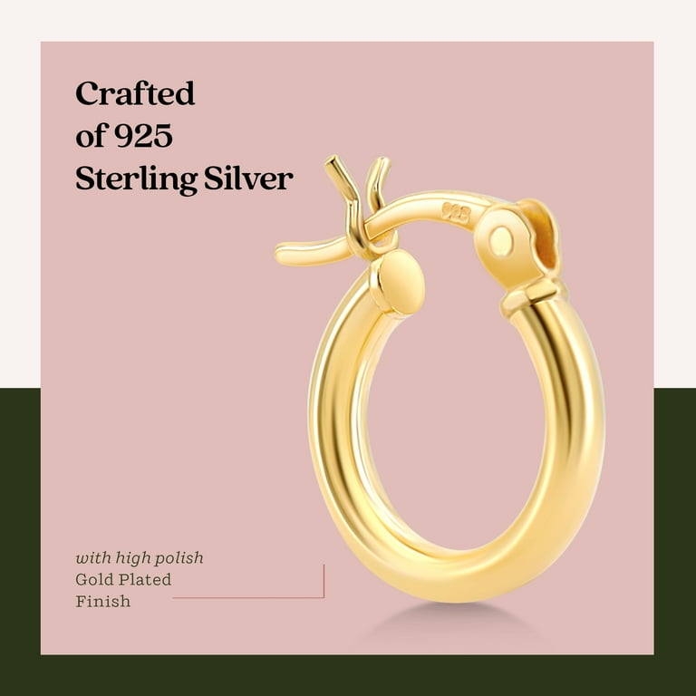 Hoop Earrings 2mm x 12mm 14k Yellow Gold-plated Sterling Silver Hoop Earrings 2mm x 12mm 14k Yellow Gold-plated Sterling Silver