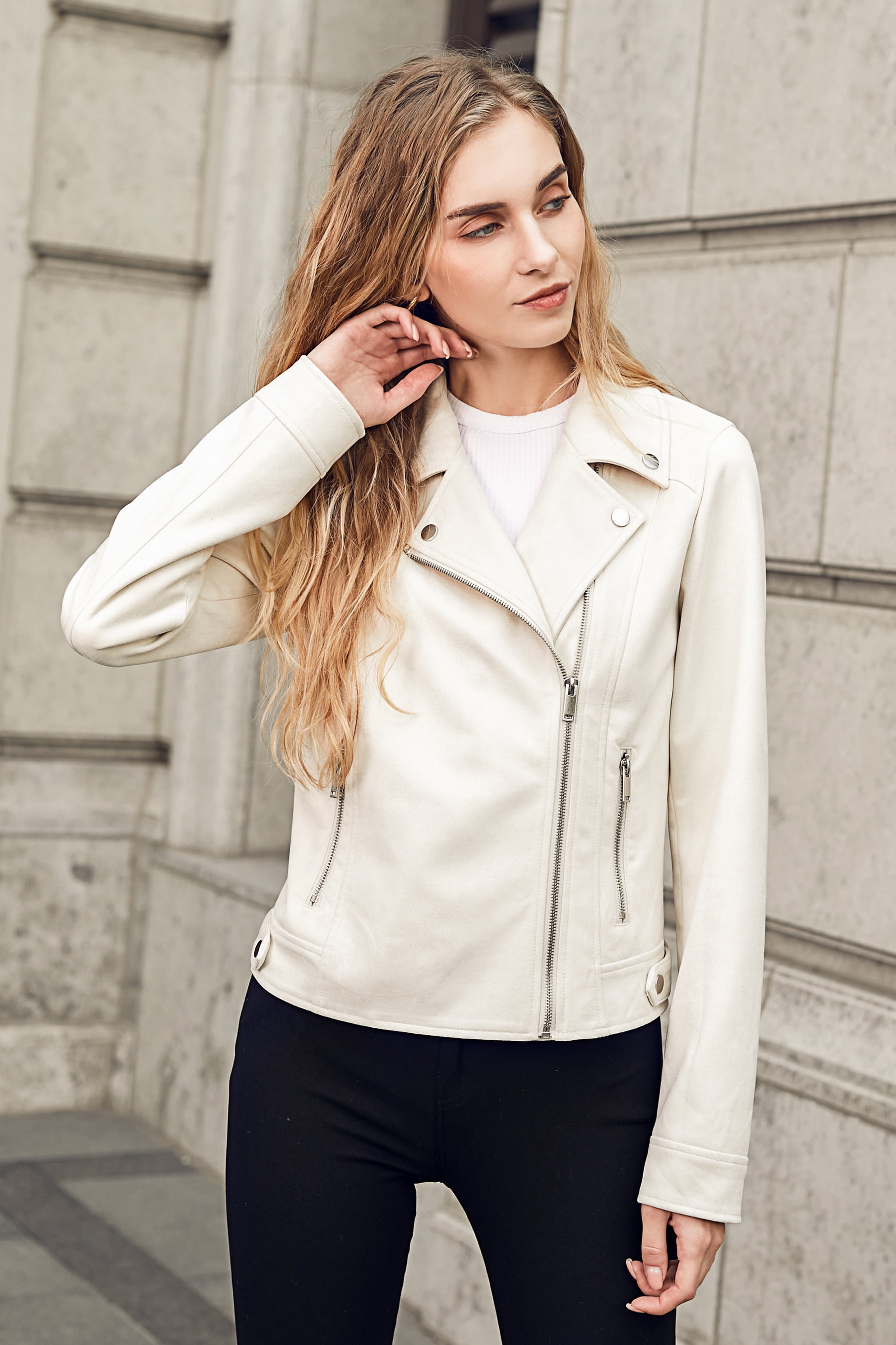 Relish Noless Women Notched Faux Suede Moto Biker Jacket Short