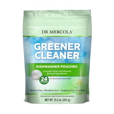 Dr. Mercola Greener, Cleaner Dishwasher Pouches, 24 pouches, Chemical-free, No phosphates, No SLS, No fragrances, No chlorine, No dyes, biodegradable ingredients