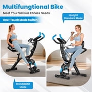 LNOW Folding Magnetic Exercise Bike with Massage Backrest Foldable Fitness Indoor Cycling X Bikes Upright Stationary Bicycle 300lb