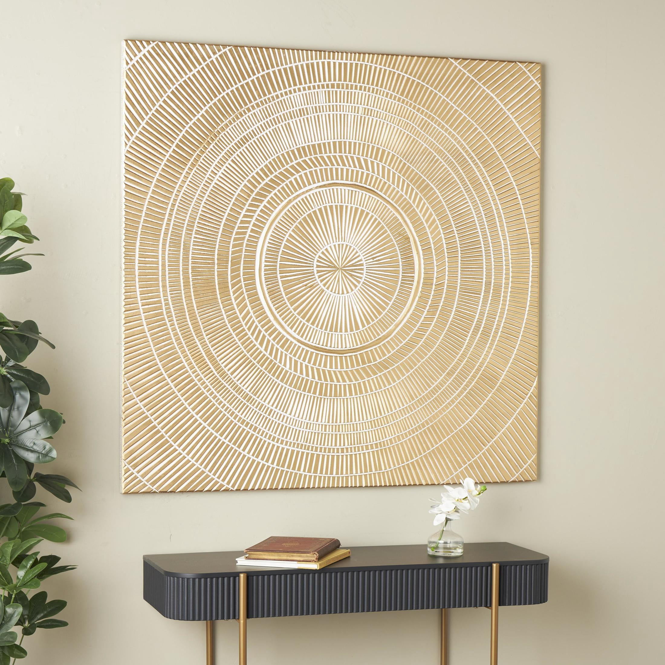 DecMode Gold Wooden Handmade Intricately Carved Radial Geometric Wall Decor with Starburst Design