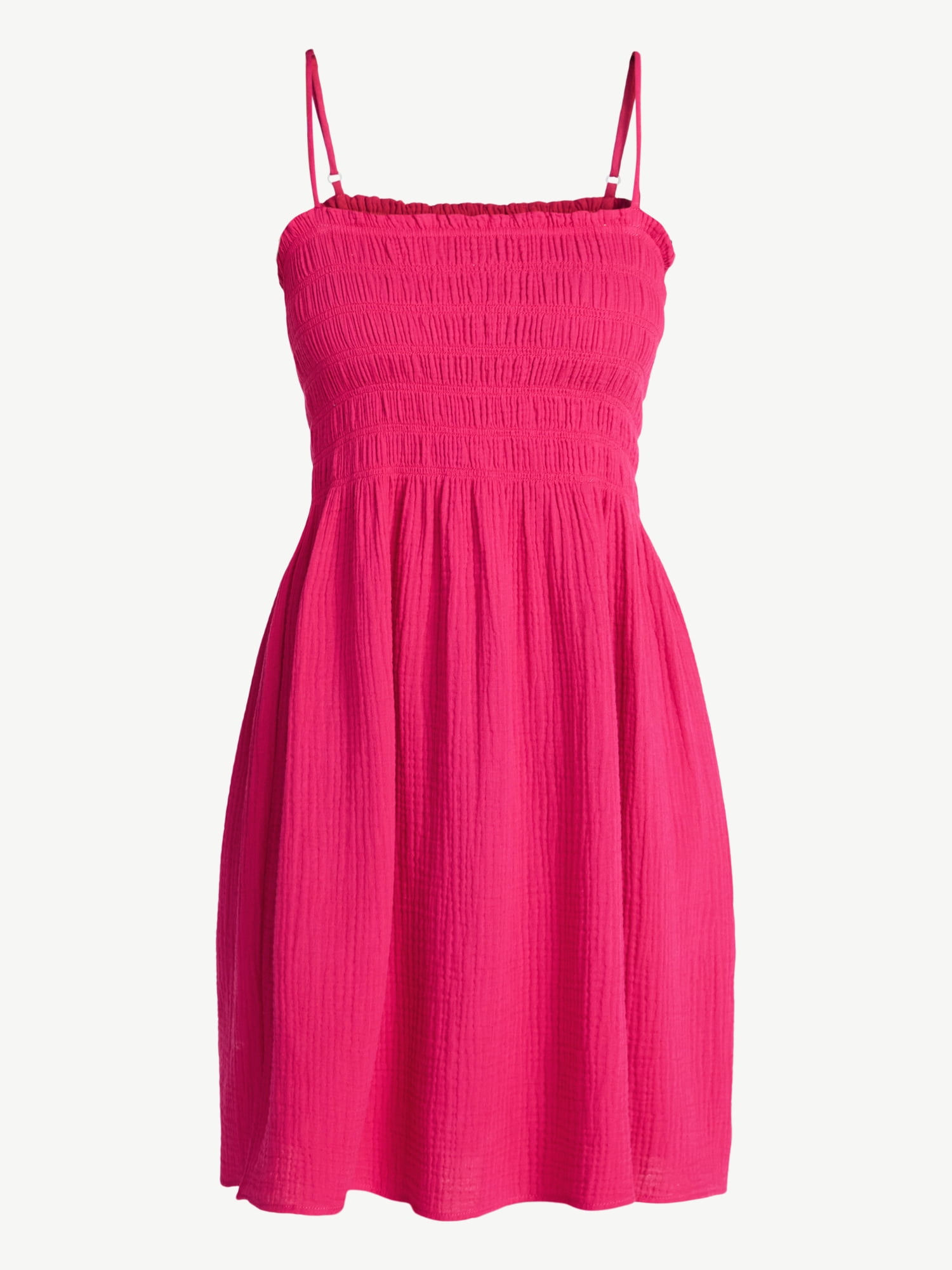 Time and Tru Women's and Women's Plus Smocked Cotton Mini Dress Coverup, Sizes XS-3X
