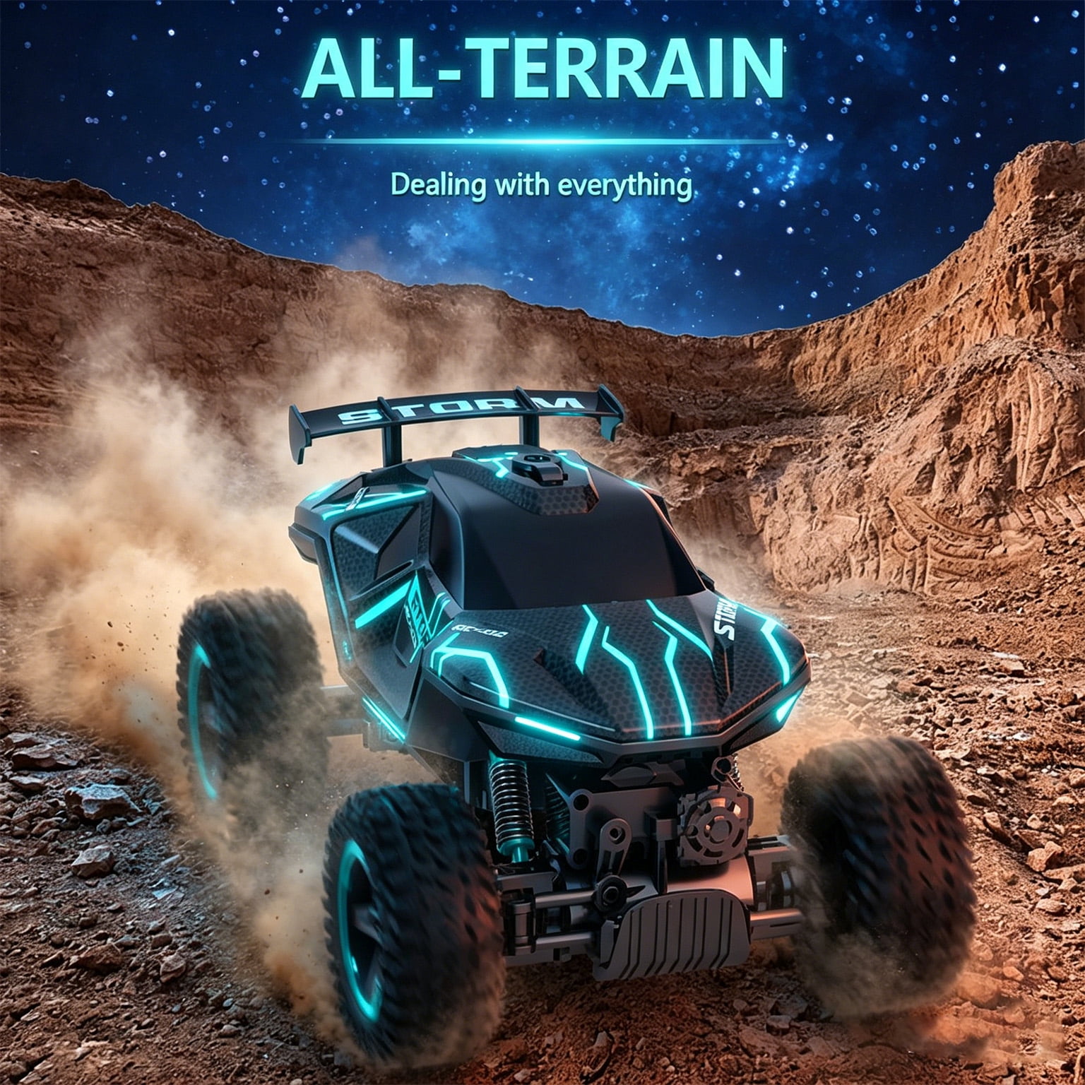 HNH 1:16 RC Car Remote Control Car, RC Monster Truck with Lights and Spray Function, All Terrain Off Road RC Monster Vehicle Truck for Kids, 2400Mah Battery
