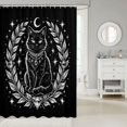thumbnail image 2 of Manfei Spooky Cat Moon Shower Curtain 72Wx84L, Vintage Gem Leaf Bathroom Shower Curtain, Monochrome Black, 2 of 5