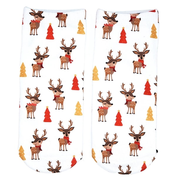 Calcetines cortos de moda para , calcetín corto de Navidad, transpirable, para niñas, niños y hombres Lindo ciervo blanco Yinane calcetines de dibujos animados para mujer