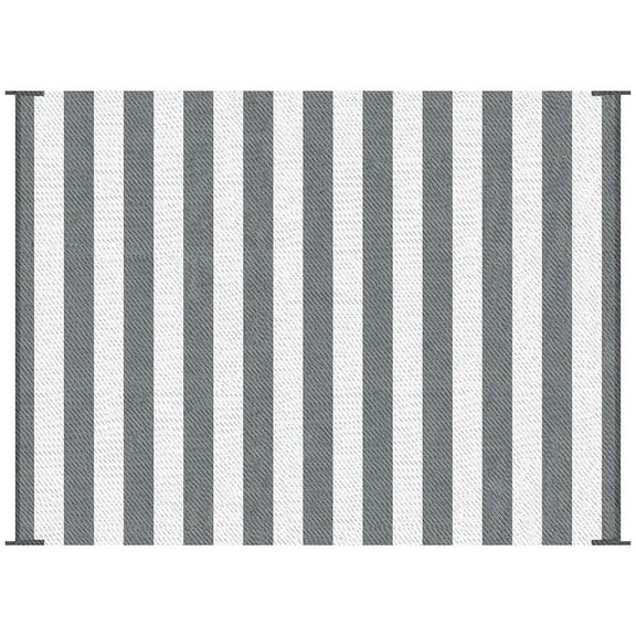 YYAo Indoor Rugs,Indoor Door Mat,Reversible Outdoor Rug, 9'x 12' Waterproof Straw Floor Mat, Portable RV Camping Carpet, Gray & White Striped
