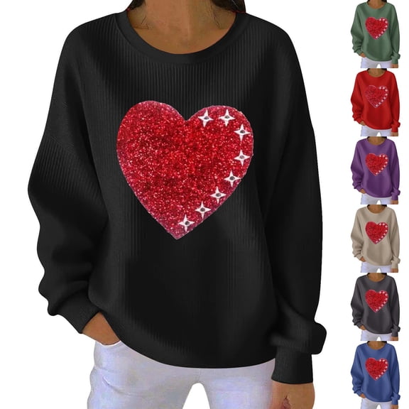 Itsame Women Long Sleeve Heart T-Shirts Valentine's Sweatshirt Loose Crew Neck Tops Purple Size S
