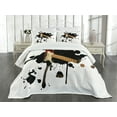 thumbnail image 3 of Ambesonne Popstar Party Quilted Bedspread Set 3 Pcs, Guitar Fretboard, King Size, Black Pale Brown Cream, 3 of 5
