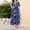 Blue, variant on Women's Plus Size Boho Floral Maxi Dress Curvy Short Sleeve V-Neck Flower Long Dress for Curvy Women