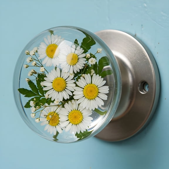 LAMIRO Nature-Inspired Transparent Doorknob Dummy Glass Door Knob Interior,Single Sided Antique Crystal Victorian Round Plate Rosettes in Matte Black Finish,Without Lock