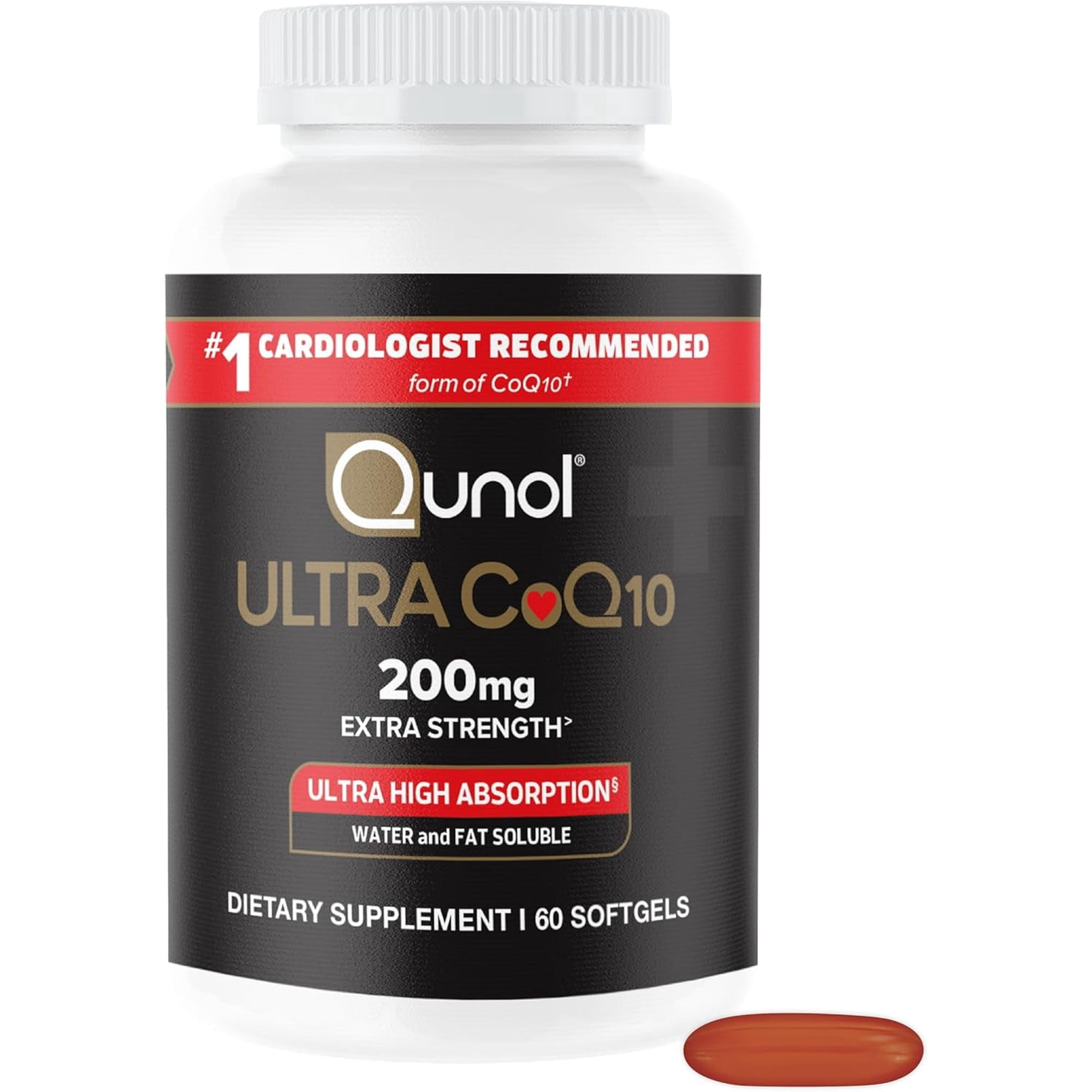 Qunol Ultra CoQ10 200mg Softgels, Ultra High Absorption, Antioxidant Supplement for Vascular and Heart Health & Energy Production, 2 Month Supply, 60 Count
