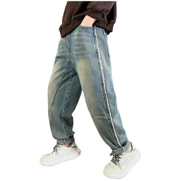 Wxirdiow Cargo Jeans for Boys Jeans For Boys Stylish Casual And Versatile For Medium And Large Children Navy Size,7-8 Years