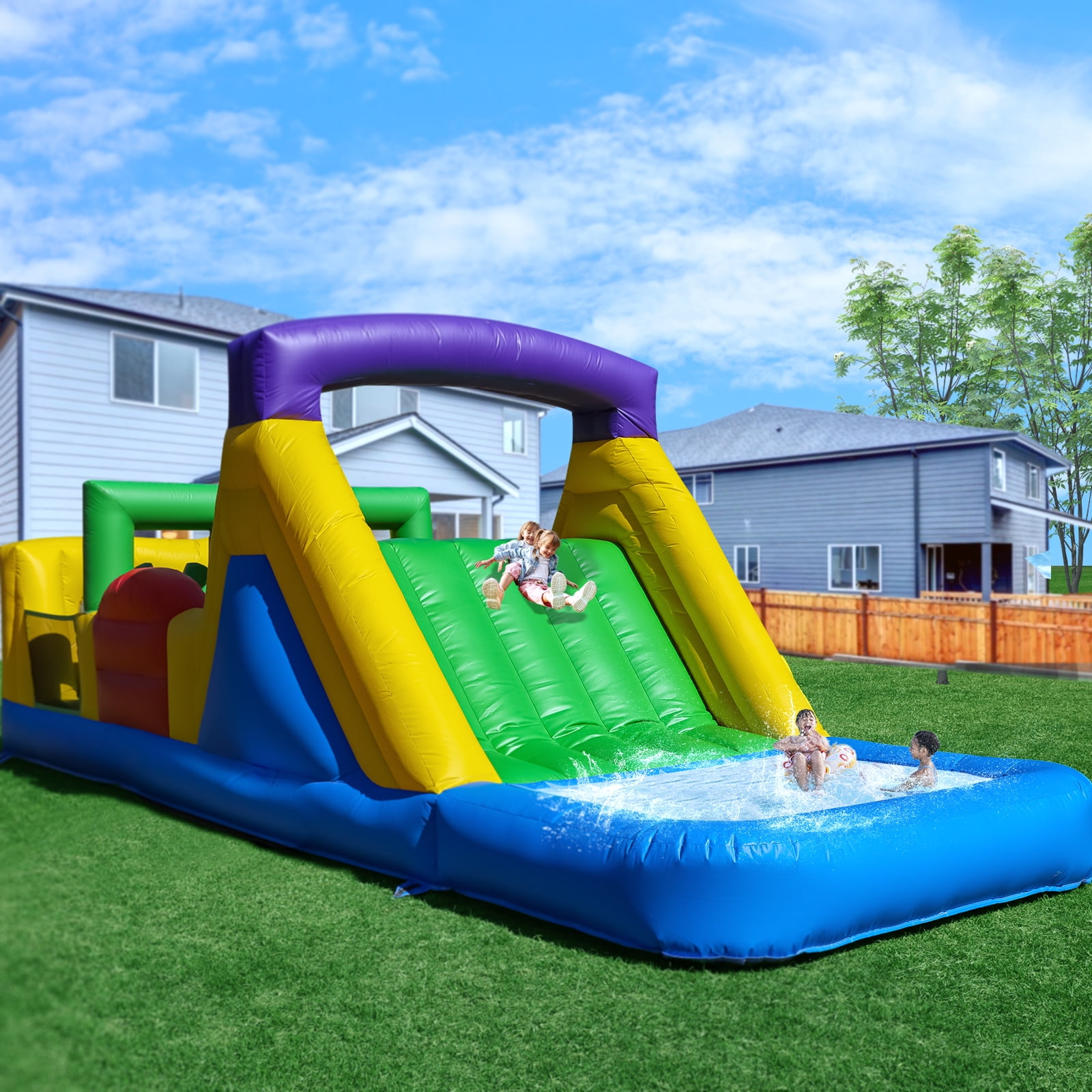 Relunch 22 ft Commercial PVC Inflatable Bounce House Obstacle Course with Water Slides & Blower for Kids Outdoor Party 22x8x8.2FT