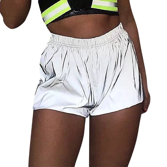 Workout Shorts Women Reflective Shiny Night Club Party Rave Womens Clothing,Silver,L