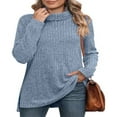 thumbnail image 2 of Ribbed Turtleneck Top for Women - Long Sleeve Basic Shirt with Side Slit, 2 of 5