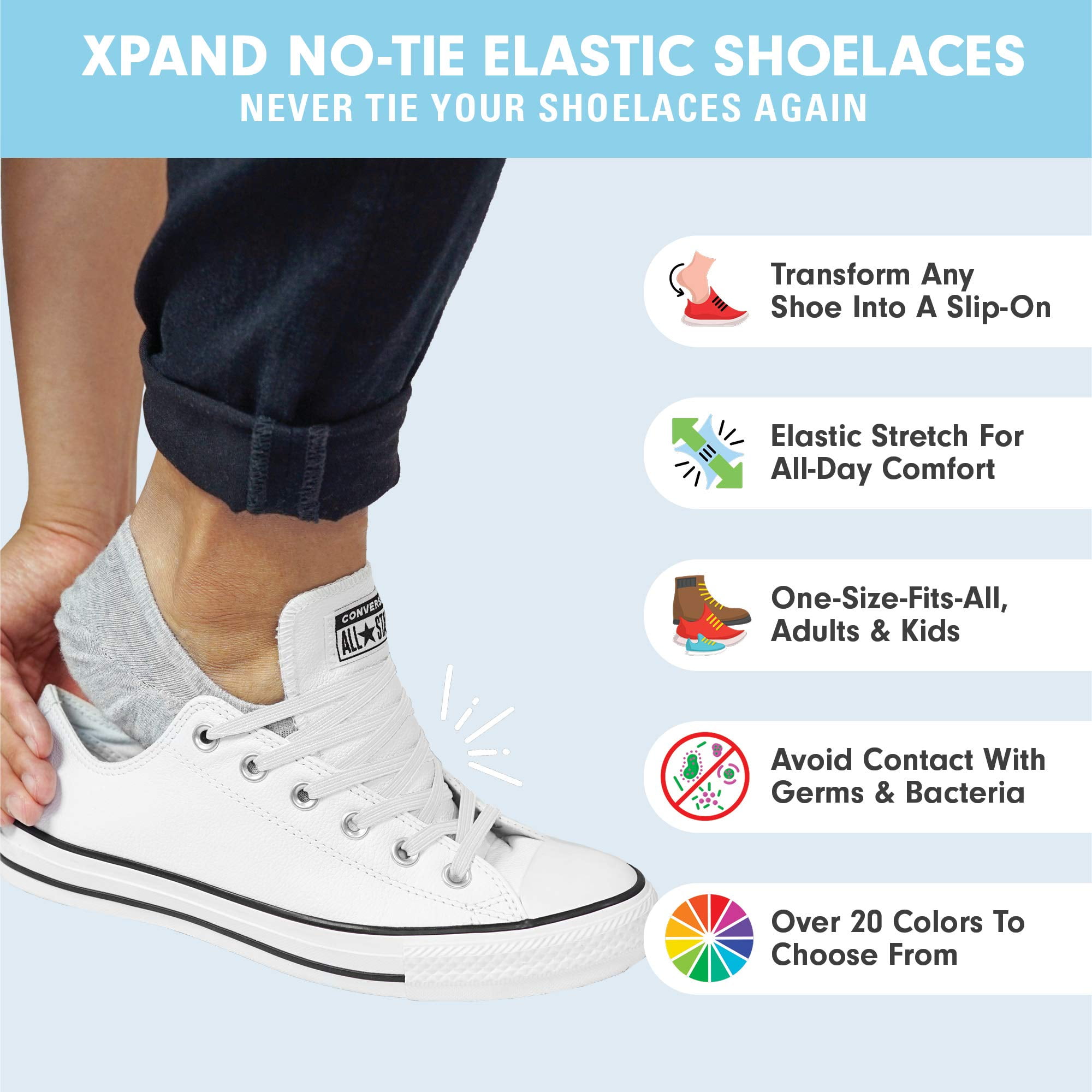 Xpand No Tie Shoelaces System with Elastic Laces One Size Fits All Adult and Kids Shoes White Walmart