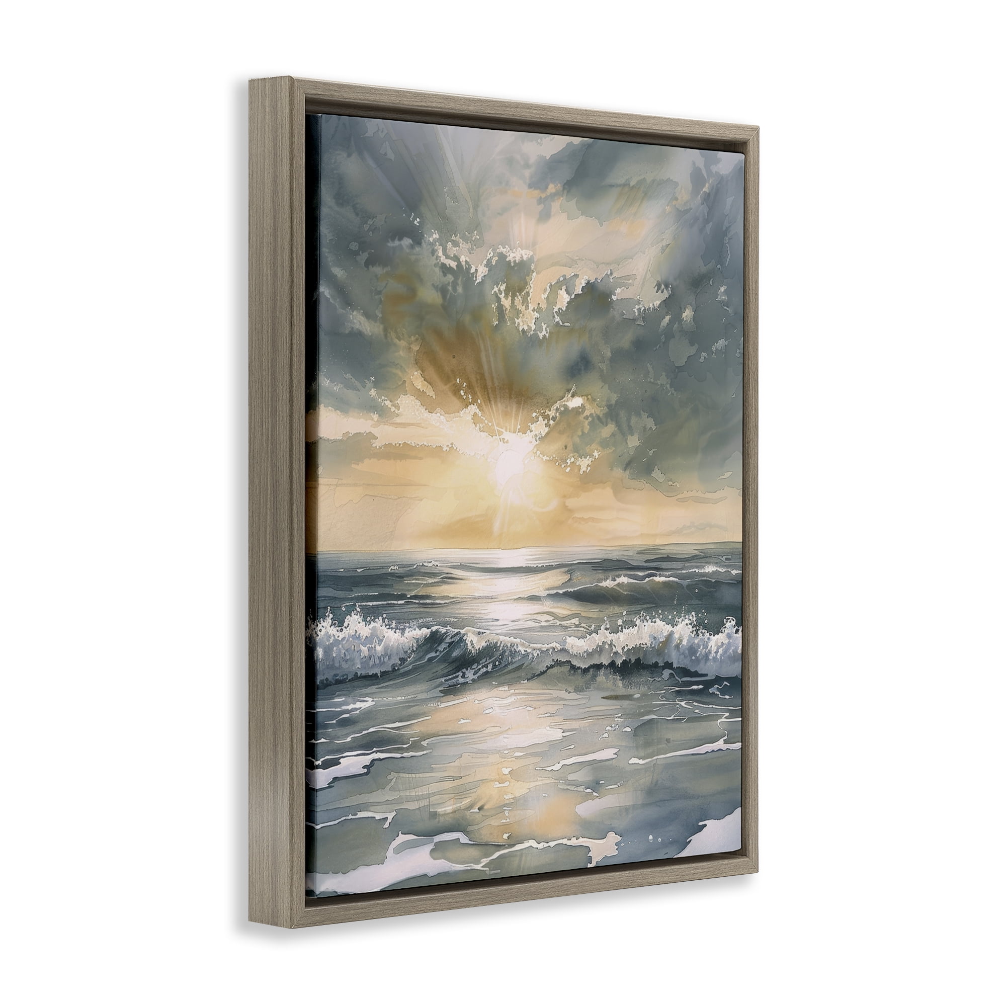 Stupell Industries Sunlit Waves Golden Reflection Brown Framed Floater Canvas Wall Art, design by Petal Prints Design