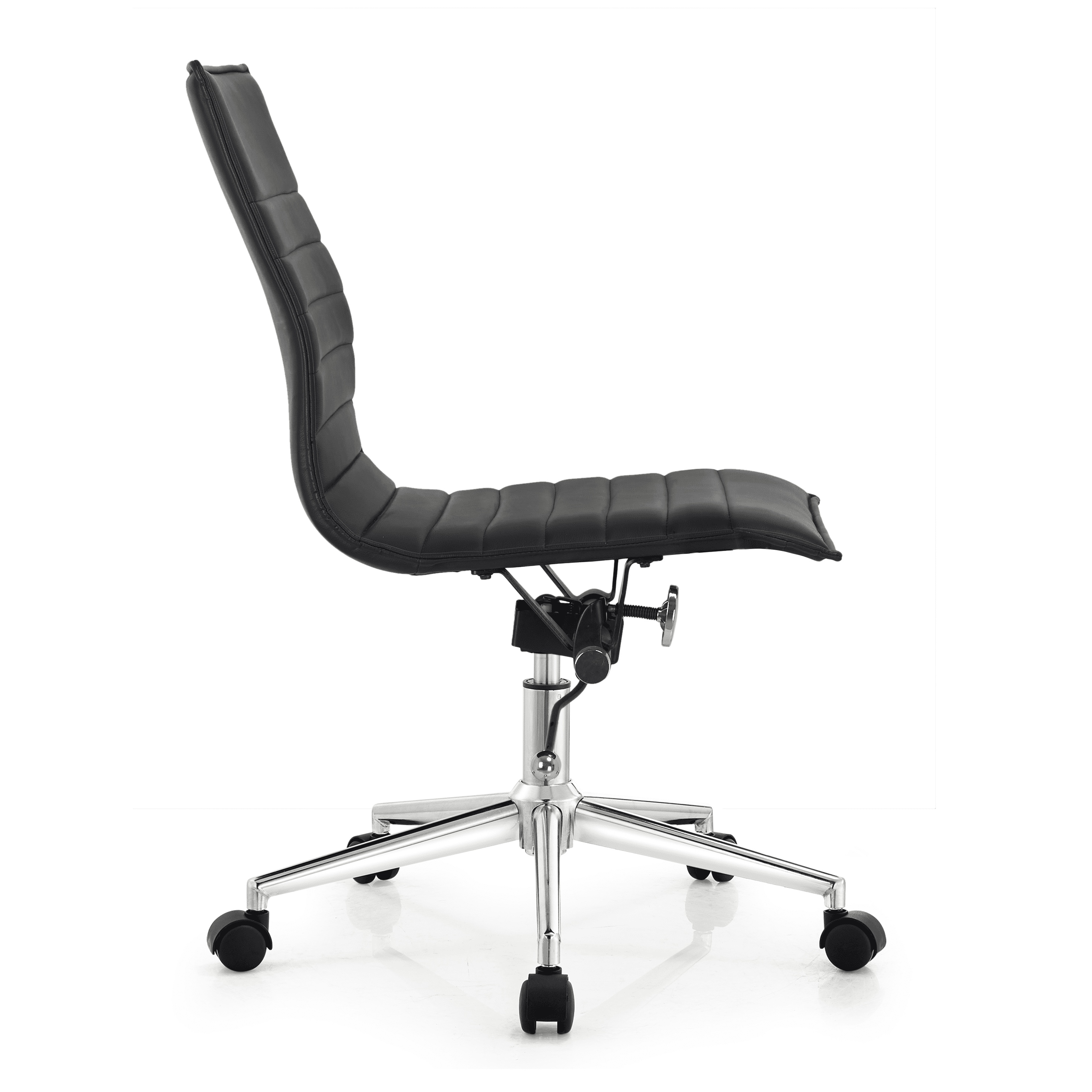 Homelala Black Contemporary Ergonomic Executive Mid back PU Leather No Arms Rest Tilt Adjustable Height With Wheels Lumbar Support Swivel Office Chair Conference Home Task, Set of 1, 1 piece