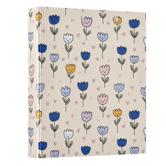 Three Ring Binder Cute Flowers with Faces 1.5 Inch Round Binder D-Rings for Office Supplies and More