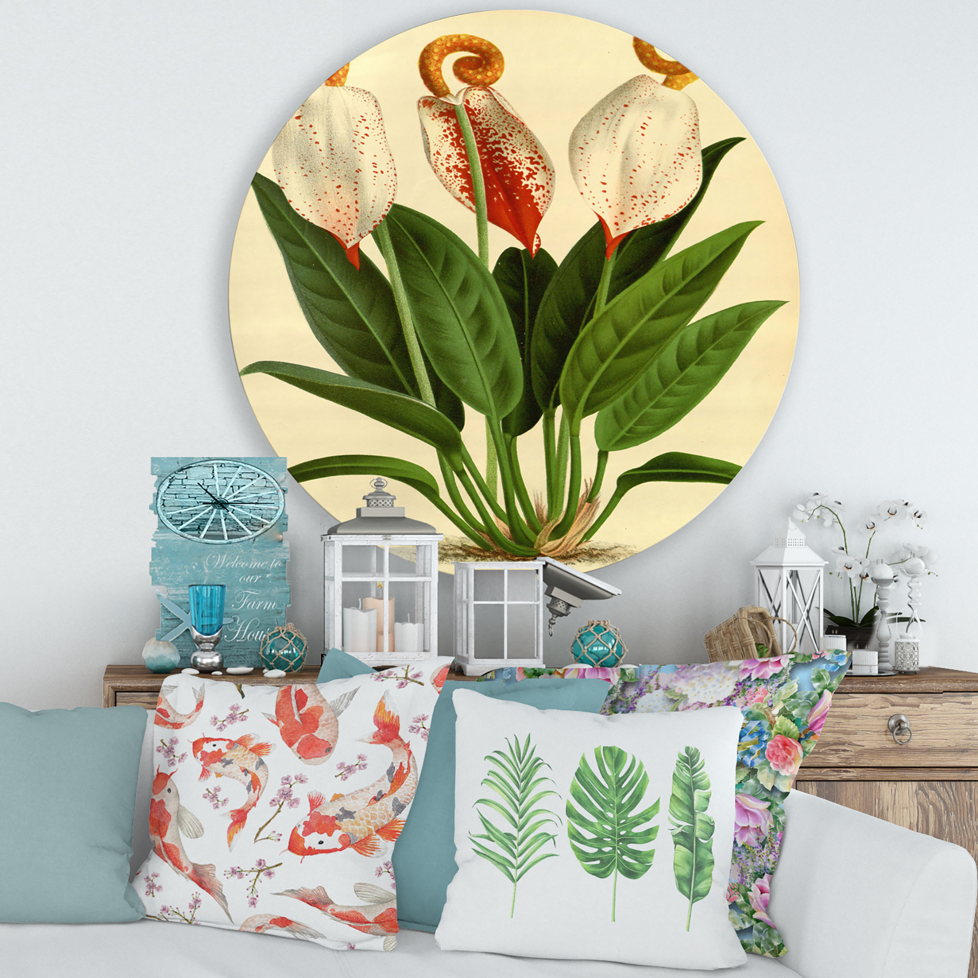 Designart 'Retro Wildflowers' Farmhouse Circle Metal Wall Art 36x36 - Disc of 36