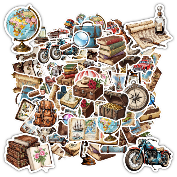 35pcs Vintage Stickers Stationery Stickers Adventure Stickers PVC Sticker for Suitcase Laptops