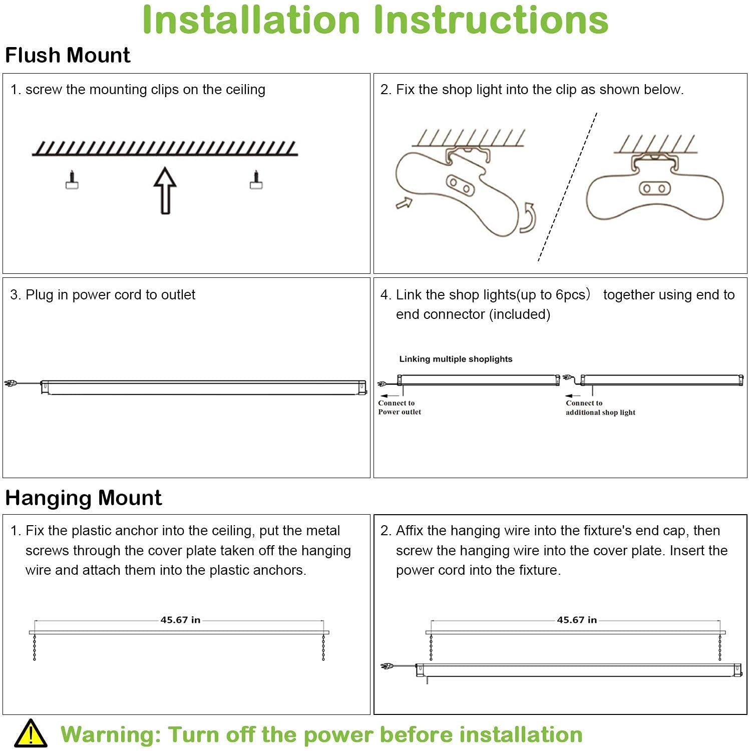 Buy Eterlight 2 Pack 4FT Linkable LED Shop Light for Garage, 4400lm