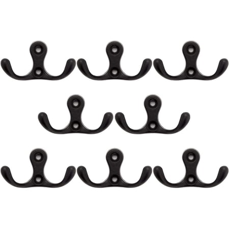 Coat Hook Coat Rack Double Prong Metal Towel Hook Wall Hook for Hanging Clothes Pants Purse Robe Towel Belt Tie Key Mug Cup Wreath Heavy Duty Rustic Bathroom Hanging Hooks 8Pcs (Black)