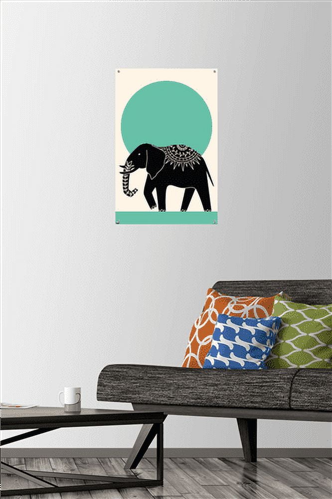 Ink Elephant Wall Poster with Pushpins, 14.725" x 22.375"