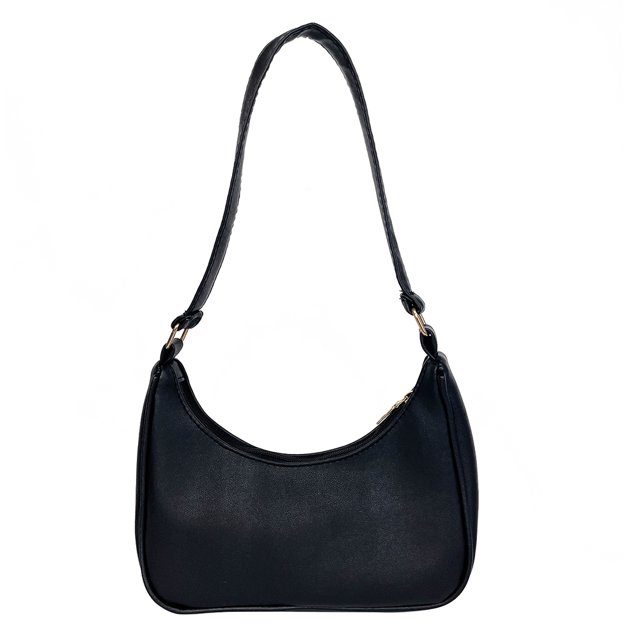 Retro Mujeres PU Cuero Hobos Underarm Bag Bolso pequeño de color puro (Negro) Likrtyny Para estrenar