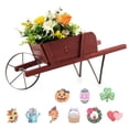 thumbnail image 2 of Patiojoy Flower Pot Wheelbarrow Planter Solid Pine Wood Wagon Planter w/ Triangular Metal Support 2 Energy-saving Handles Movable Whee Red, 2 of 9