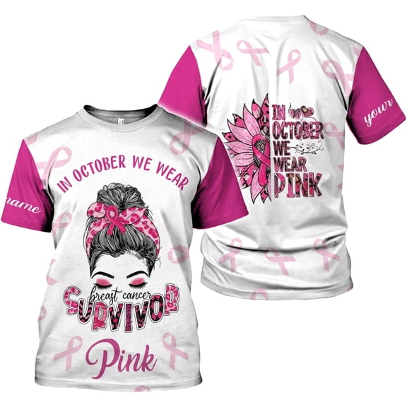 Personalized Name Breast Cancer Shirt - Survivor Shirts, Pink Cancer Tee S-5XL (T-shirt, S)
